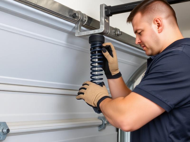 Technician adjusting garage door spring balance for optimal performance