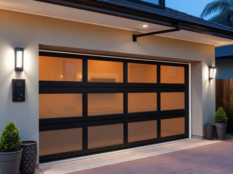 Modern smart garage door with keypad entry and security features