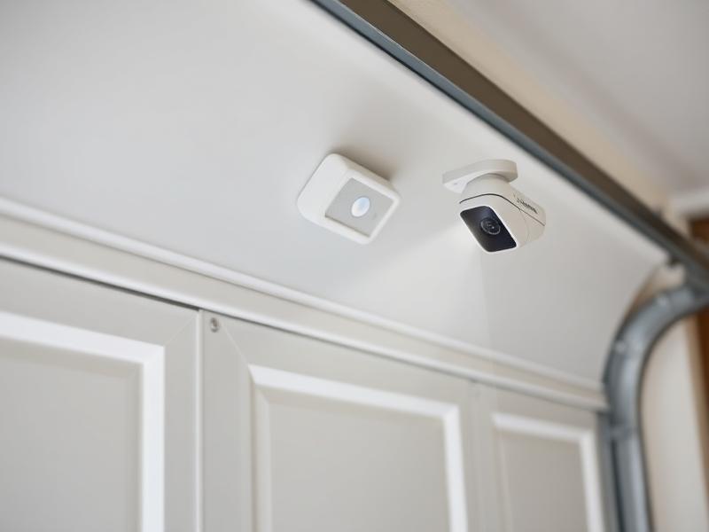 Motion detection sensor and security camera on garage door system