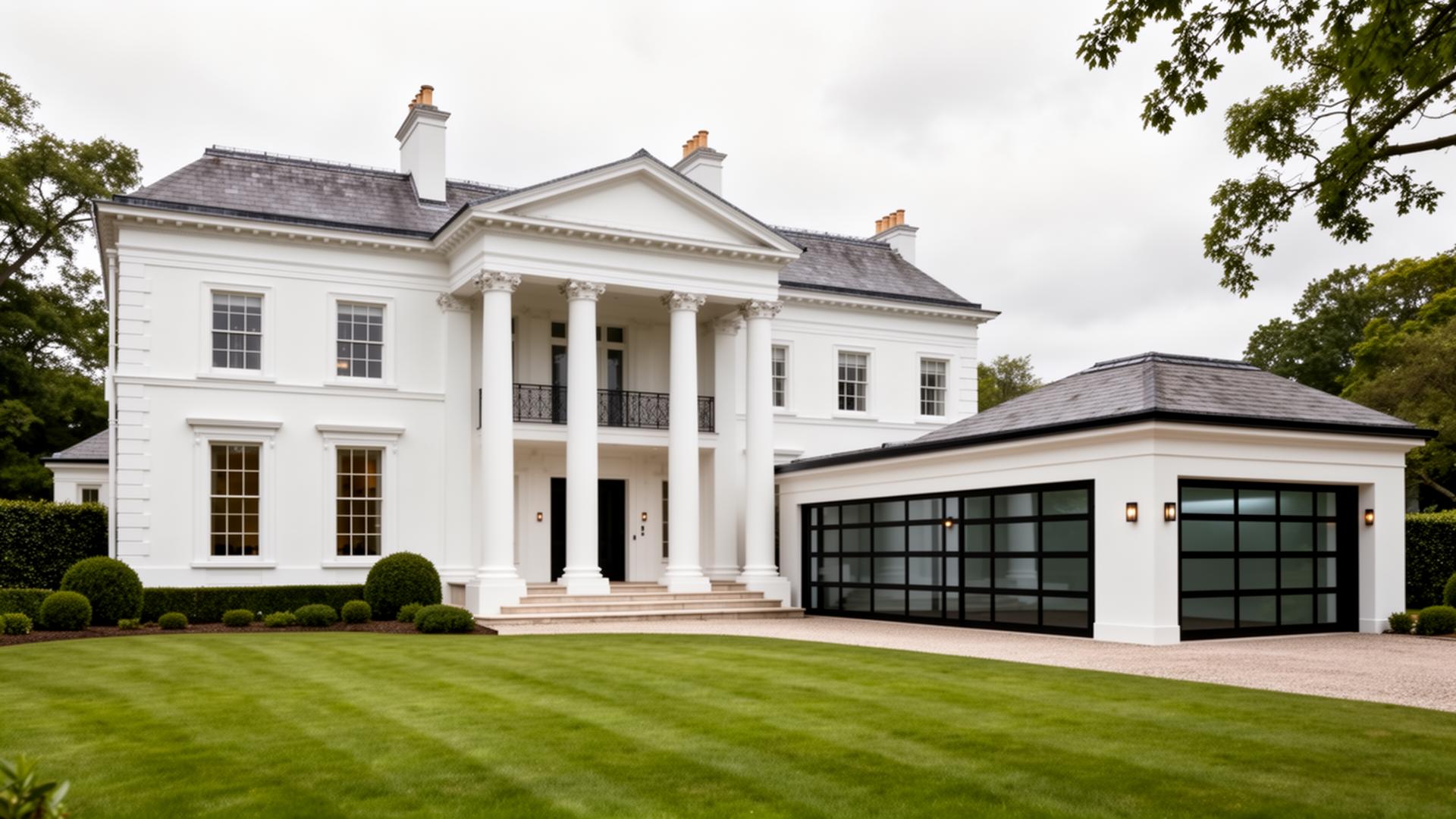 Luxury home with modern glass and aluminum garage doors in Vermilion Ohio