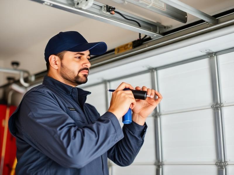 Professional technician performing garage door maintenance service
